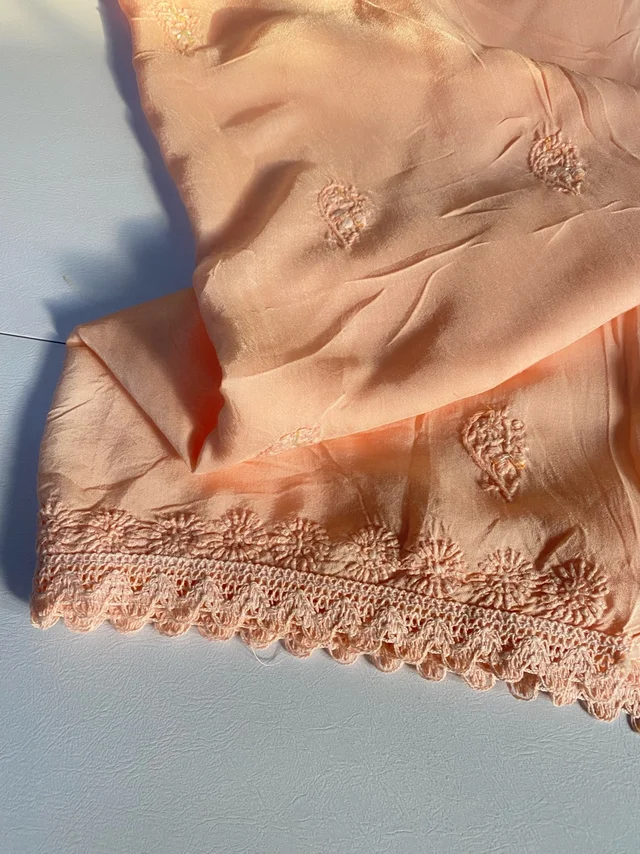 Zaanya Unstiched Peach Chikankari Kurta Dupatta - Peach