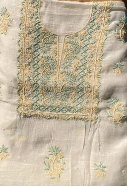 Sahiba Off White Chikankari Unstitched Kurta Dupatta Set - Off white