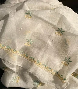 Sahiba Off White Chikankari Unstitched Kurta Dupatta Set - Off white