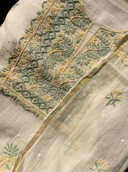 Sahiba Off White Chikankari Unstitched Kurta Dupatta Set - Off white