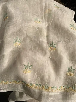 Sahiba Off White Chikankari Unstitched Kurta Dupatta Set - Off white