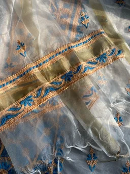 Premium Chikankari Off White Organza Unstiched Dress - Off White