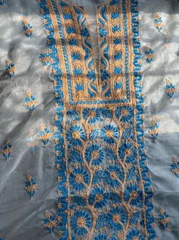 Premium Chikankari Off White Organza Unstiched Dress - Off White