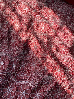 Red Chikankari Georgette Unstiched Dress