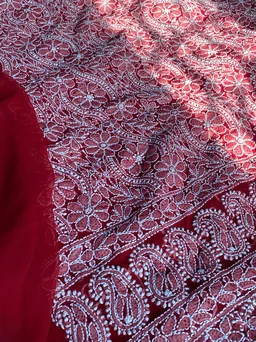 Red Chikankari Georgette Unstiched Dress