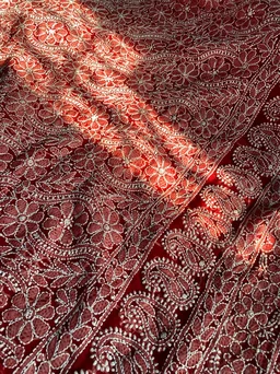 Red Chikankari Georgette Unstiched Dress