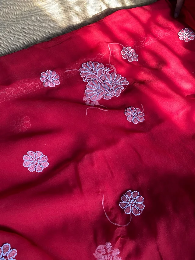 Red Chikankari Georgette Unstiched Dress