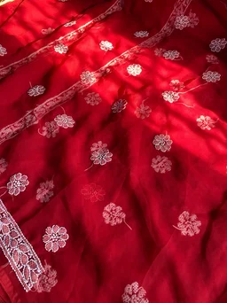 Red Chikankari Georgette Unstiched Dress