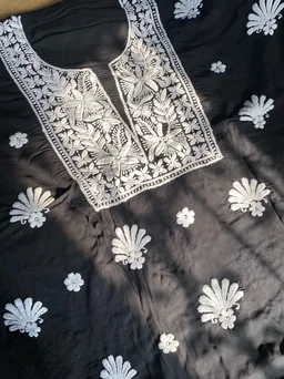 Soft Modal Chikankari Unstiched Dress Material - Unstiched - Unstiched, Black