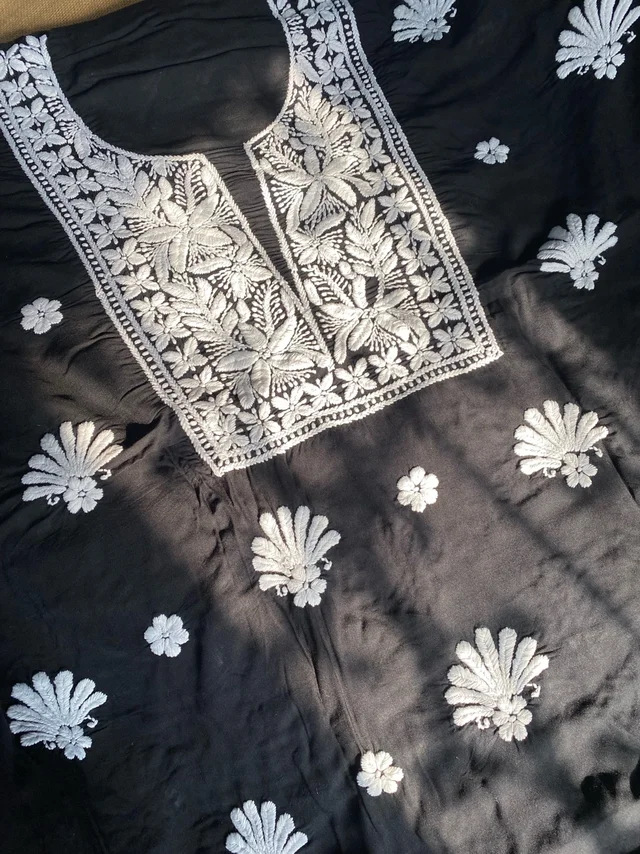 Soft Modal Chikankari Unstiched Dress Material - Unstiched - Unstiched, Black
