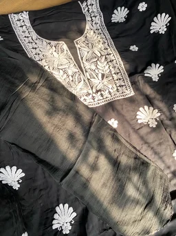 Soft Modal Chikankari Unstiched Dress Material - Unstiched - Unstiched, Black