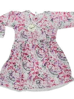 Fiza Angarkha Mul Print Kids Chikankari Set -Pink - 22, pink