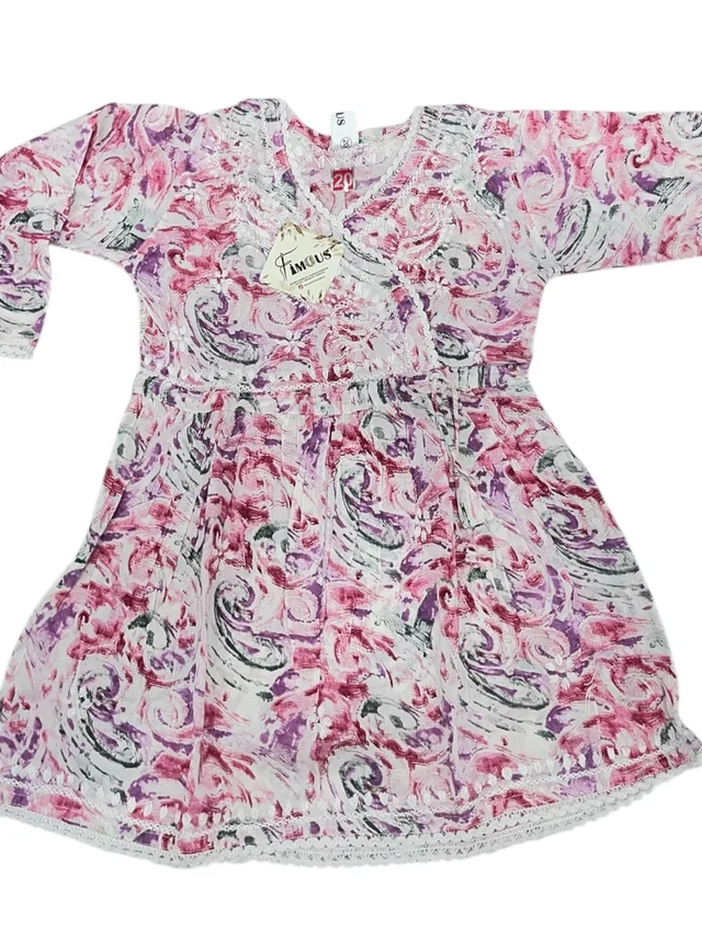 Fiza Angarkha Mul Print Kids Chikankari Set -Pink - 22, pink