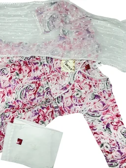 Fiza Angarkha Mul Print Kids Chikankari Set -Pink - 22, pink