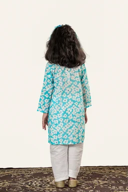 Little Noor – Blue Mulmul Chikankari Kidswear Set - 20, Blue