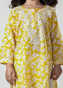 Little Noor – Yellow Mulmul Chikankari Kidswear Set - 20, Yellow