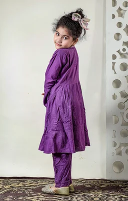 Little Fariya - Dark Purple Chikankari Frill Style Frock Kidswear Set - 16, Dark Purple
