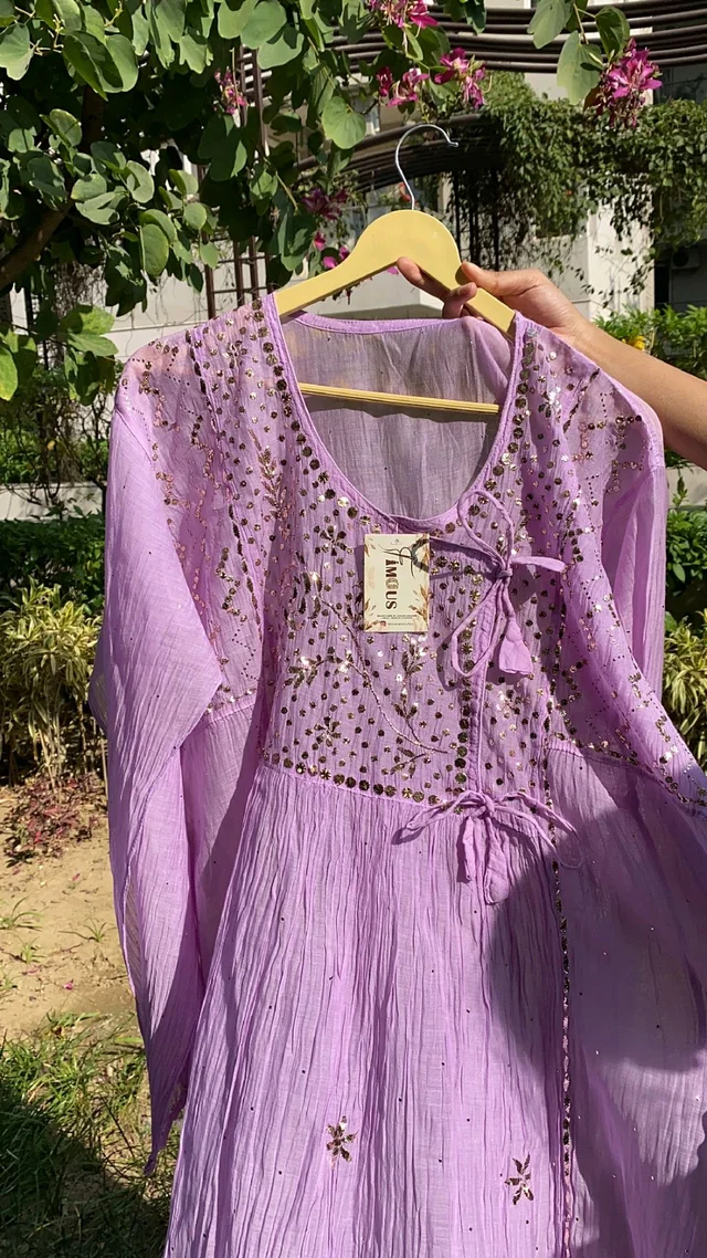 Roohani –Lilac Handcrafted Mukaish Gown Set - Semi Stiched, Lilac