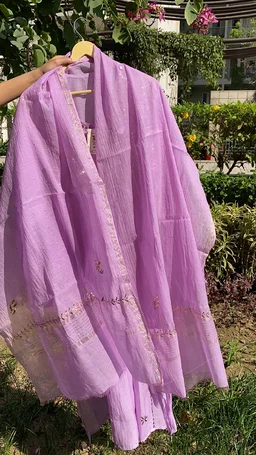 Roohani –Lilac Handcrafted Mukaish Gown Set - Semi Stiched, Lilac
