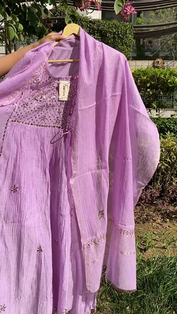 Roohani –Lilac Handcrafted Mukaish Gown Set - Semi Stiched, Lilac