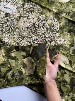 Anaya Chikankari Reyon Goldprint Long Kurti - L(40), Mehndi
