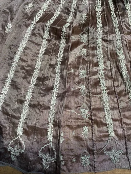 Metallic Coffee Brown Chikankari Tissue Gown Set