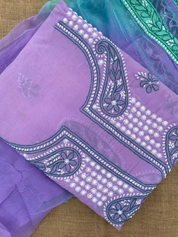 Purple Chikankari Unstiched Cotton Dress Material - Purple