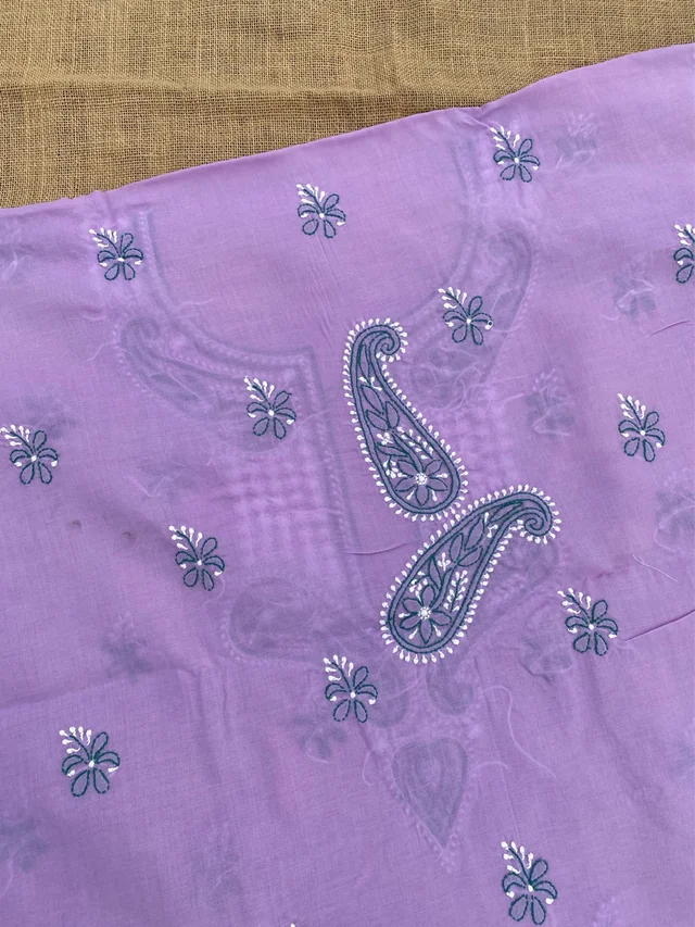 Purple Chikankari Unstiched Cotton Dress Material - Purple