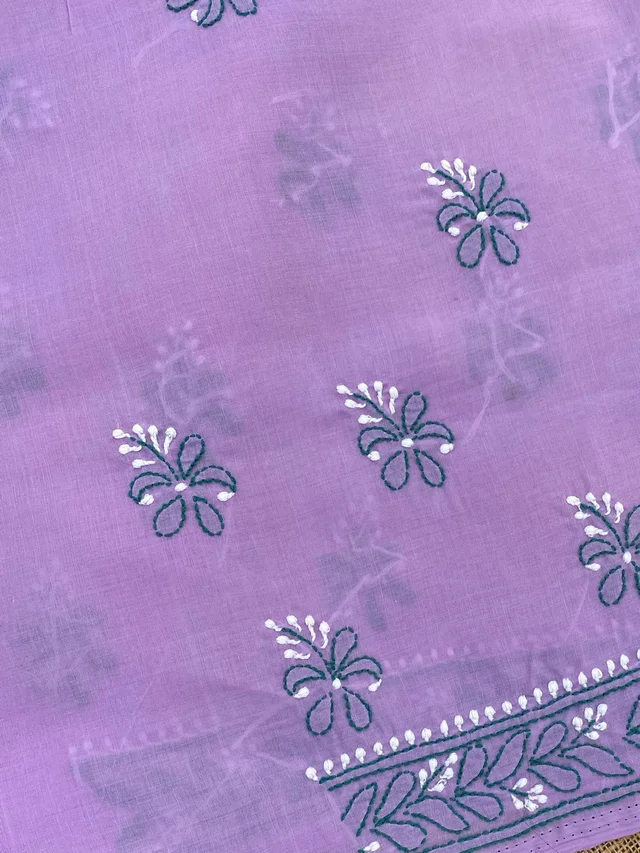 Purple Chikankari Unstiched Cotton Dress Material - Purple