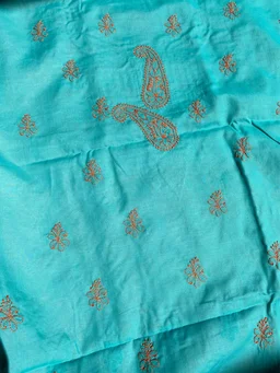 Green Chikankari Unstiched Cotton Dress Material - Firozi Green