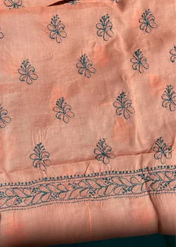 Green Chikankari Unstiched Cotton Dress Material - Firozi Green