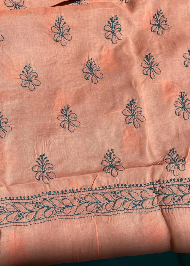Green Chikankari Unstiched Cotton Dress Material - Firozi Green