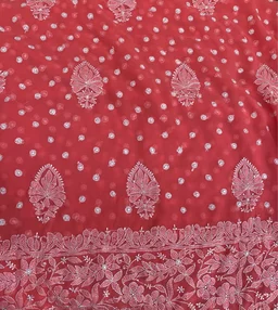 Carrot Pink Chikankari Saree Full Kangan Work - Carrot Pink