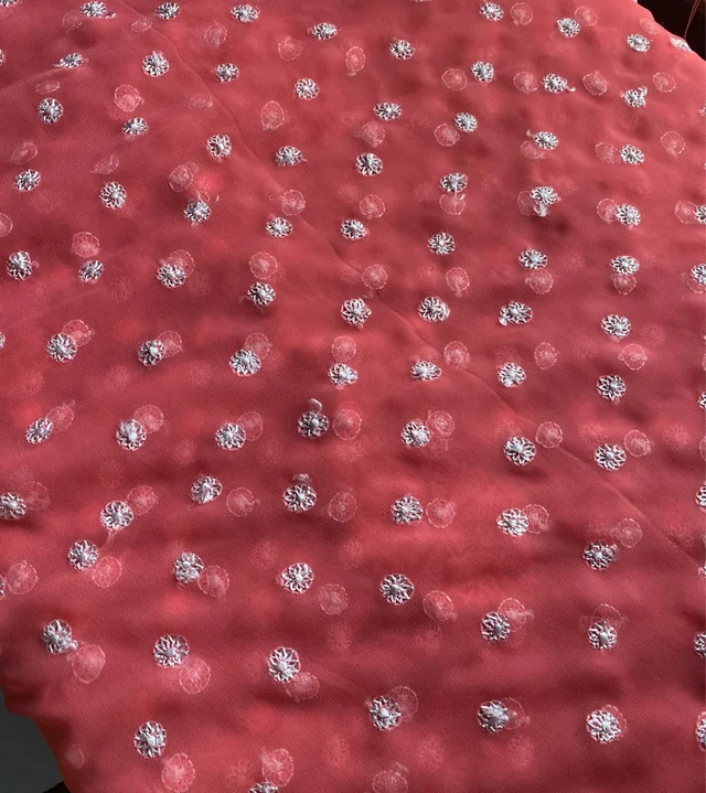 Carrot Pink Chikankari Saree Full Kangan Work - Carrot Pink