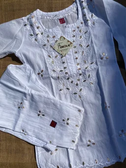 Nanhi Pari - White Chikankari Gotapatti Mulmul Kidswear Set - 36