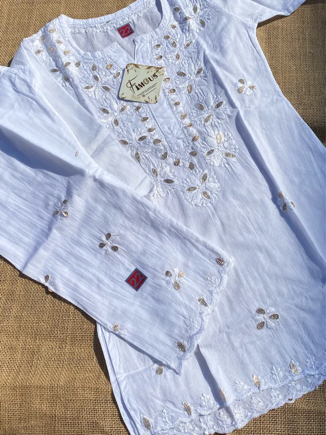 Nanhi Pari - White Chikankari Gotapatti Mulmul Kidswear Set - 30