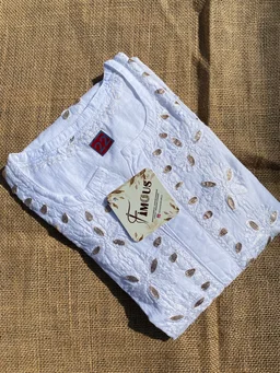 Nanhi Pari - White Chikankari Gotapatti Mulmul Kidswear Set - 30