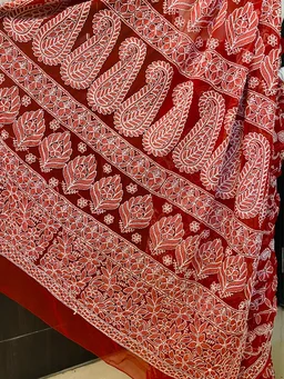 Red Chikankari Full Jaalwork Georgette Saree - Red