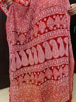 Red Chikankari Full Jaalwork Georgette Saree - Red