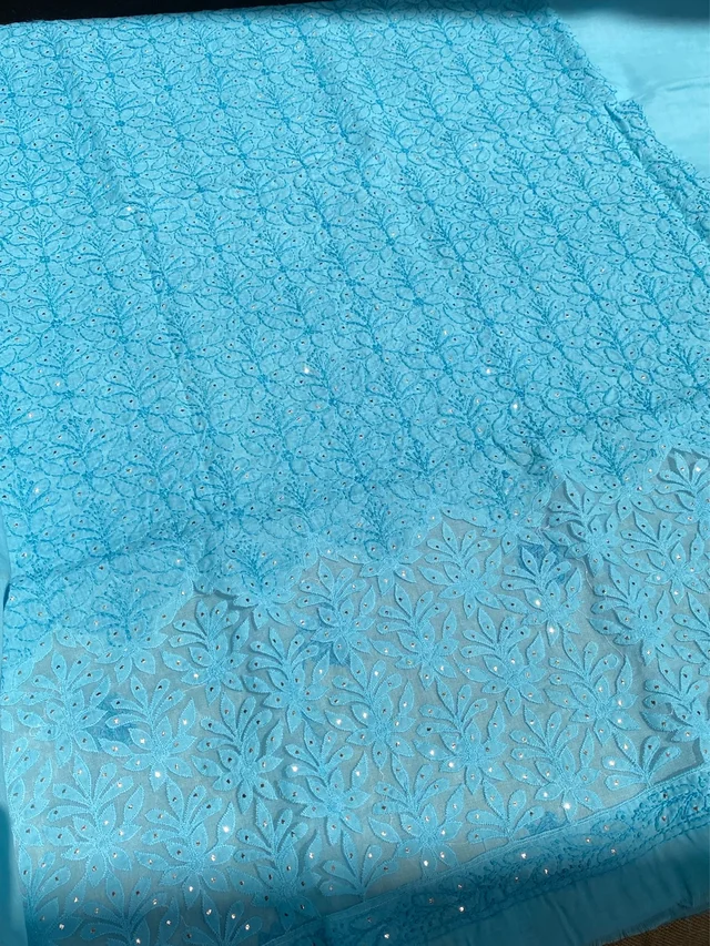 Naaz Chikankari Netpatch Unstiched Kurta - Blue
