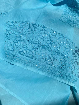 Naaz Chikankari Netpatch Unstiched Kurta - Blue