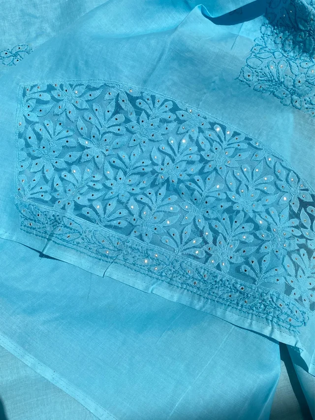 Naaz Chikankari Netpatch Unstiched Kurta - Blue