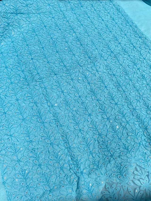 Naaz Chikankari Netpatch Unstiched Kurta - Blue