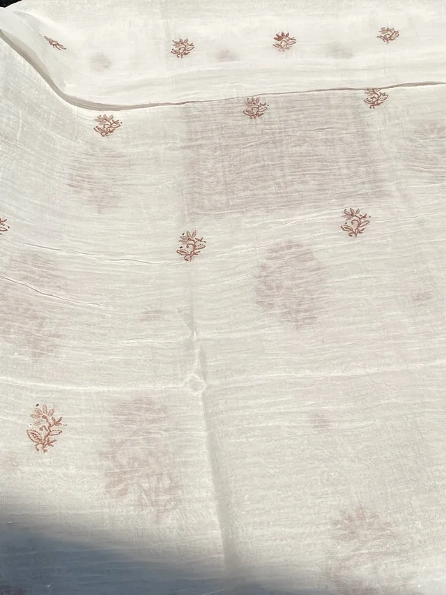 Noor-e-Mulmul White Chikankari Unstiched Sets - White/Brown