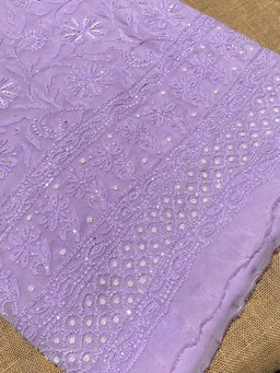 Lilac Chikankari Pure Viscose Unstiched Kurta Dupatta - Lilac
