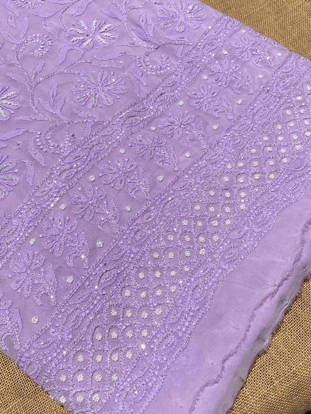 Lilac Chikankari Pure Viscose Unstiched Kurta Dupatta - Lilac