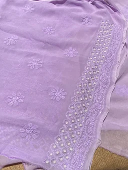 Lilac Chikankari Pure Viscose Unstiched Kurta Dupatta - Lilac