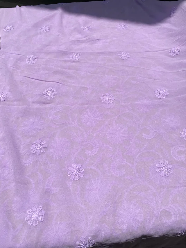 Lilac Chikankari Pure Viscose Unstiched Kurta Dupatta - Lilac