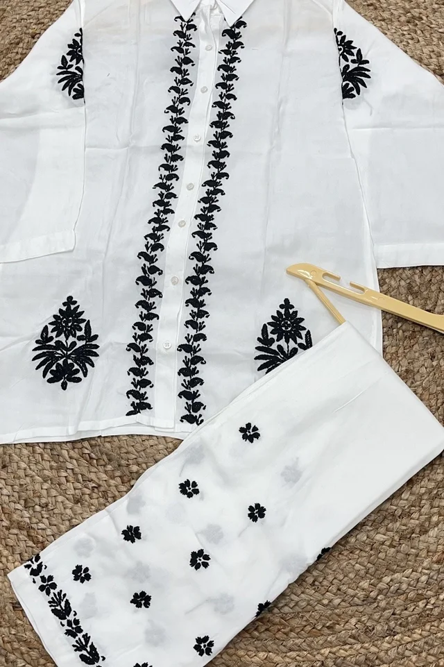 Chikankari White/Black Coord Sets - White, M(38)