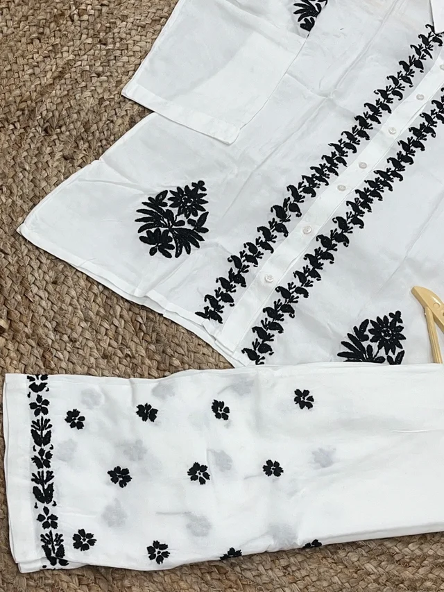 Chikankari White/Black Coord Sets - White, M(38)